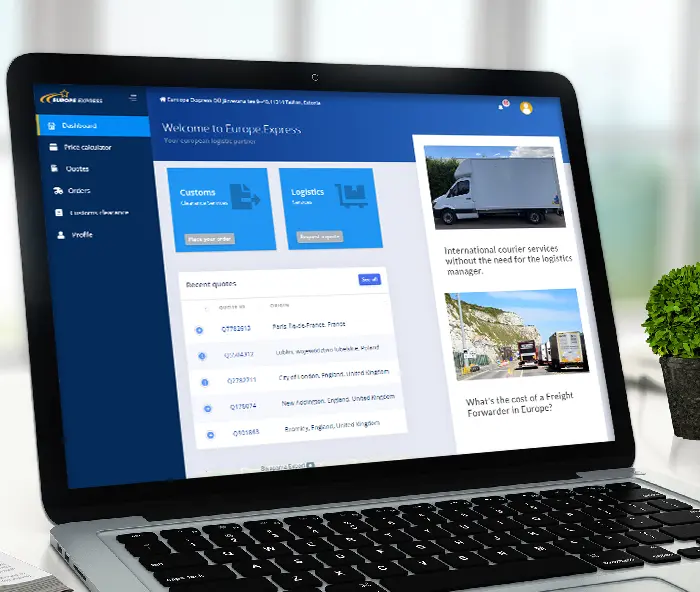 Interface of Europe Express Customer Portal